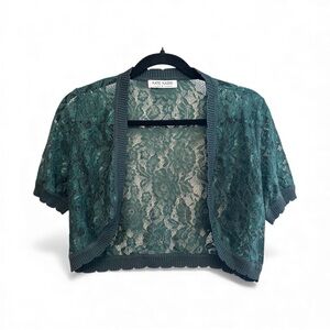 Kate Kasin Teal Floral Pattern Lace Shrug Small